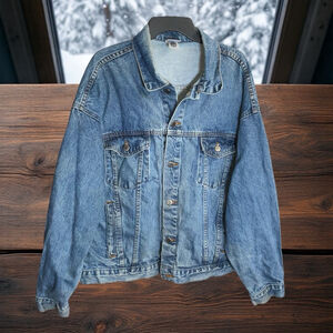 Vintage TYCA Denim Jean Jacket Embossed Safety=Success UPT OTL Men XL 70s or 80s